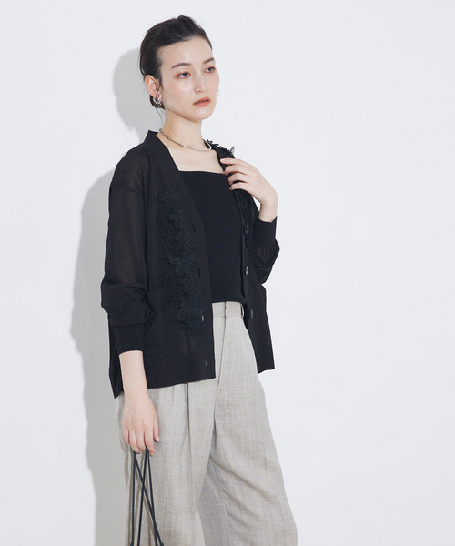 カーディガン boussole×qualite フラワーエンブロカーディガン レディース