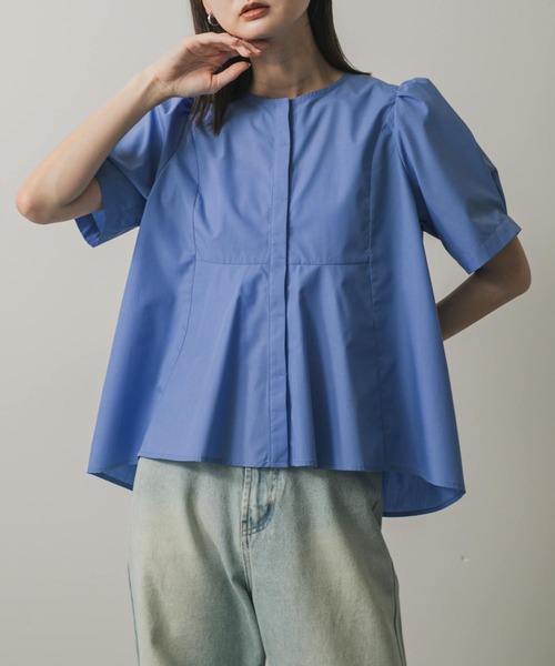 SENSE OF PLACE ノーカラー プリーツ ブラウス SIZE F SENSE OF PLACE by URBAN RESEARCH シャツ ノーカラールーズ