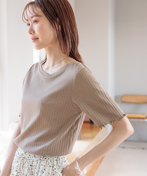 「GLOBAL WORK」 半袖カットソー MEDIUM アイボリー レディース