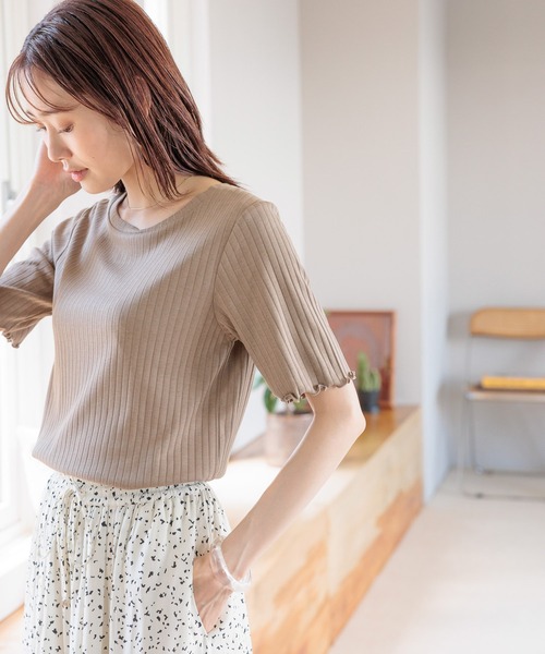 「GLOBAL WORK」 半袖カットソー MEDIUM アイボリー レディース