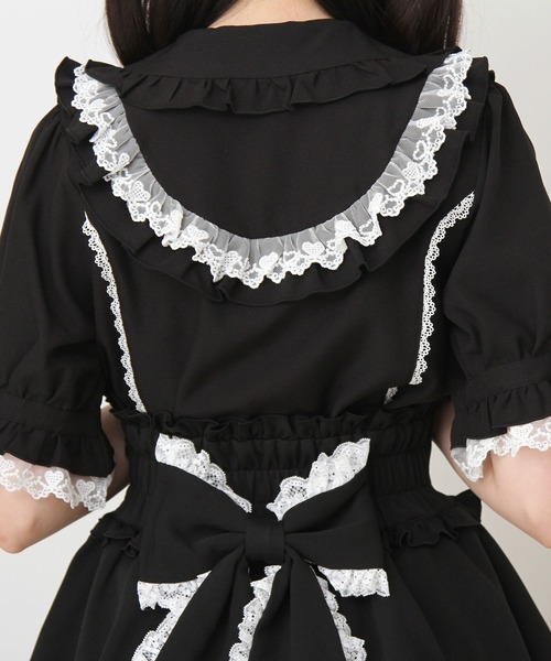 DearMyLove ブラウス シャツ 丸襟フリルヨークレースリボンブラウス
