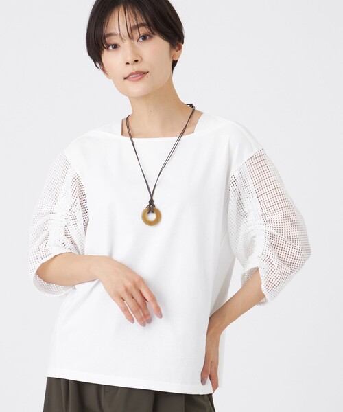 tシャツ 「ウォッシャブル」メッシュコンビカットソー レディース