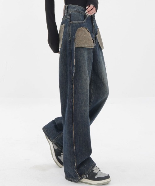 「Vipoa」 加工デニムパンツ LARGE ブルー レディース