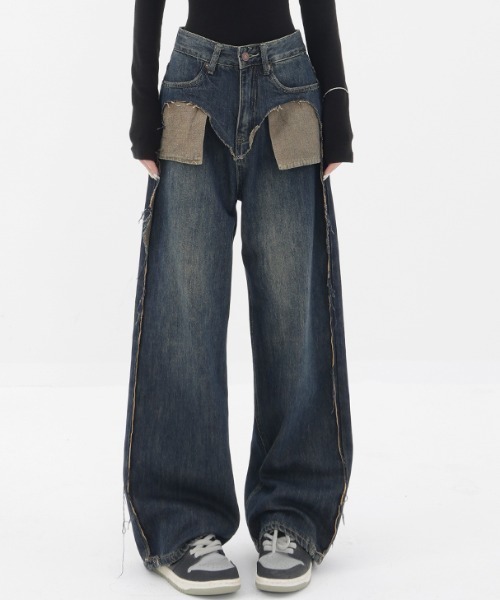 「Vipoa」 加工デニムパンツ LARGE ブルー レディース