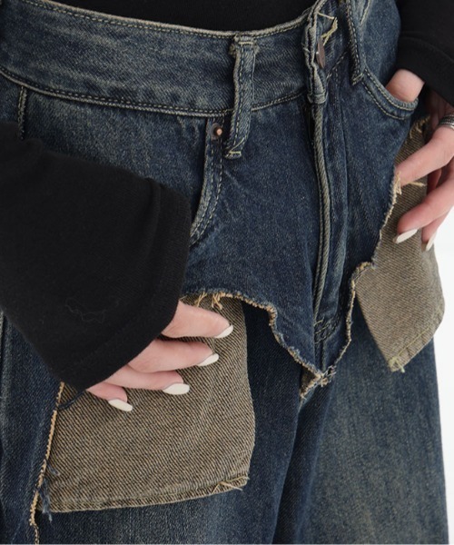 「Vipoa」 加工デニムパンツ LARGE ブルー レディース