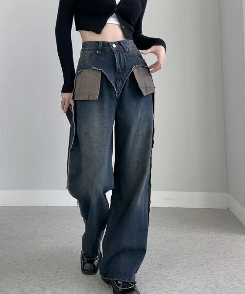 「Vipoa」 加工デニムパンツ LARGE ブルー レディース