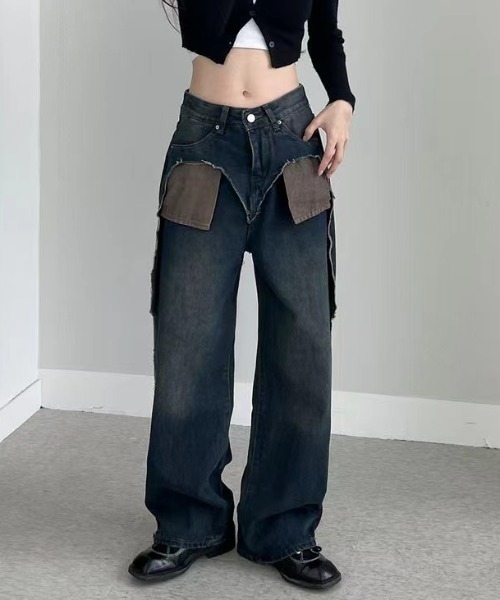 「Vipoa」 加工デニムパンツ LARGE ブルー レディース