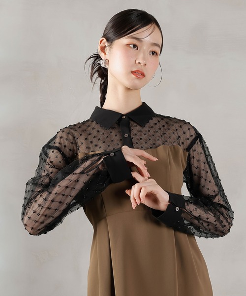 Kana パーティードレス ドレス ドットチュール シャツ ドレス