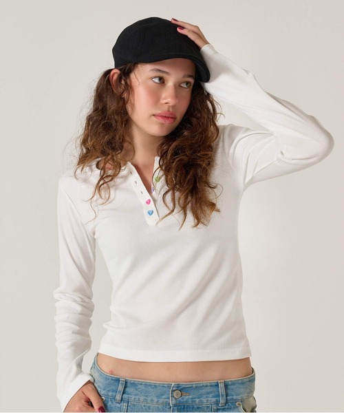 TINA：JOJUN（ティーナジョジュン） tシャツ ハートボタン ヘンリー