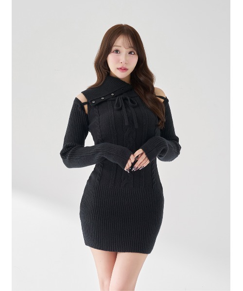 Darich（ダーリッチ） ワンピース デザインネックニットミニワンピース