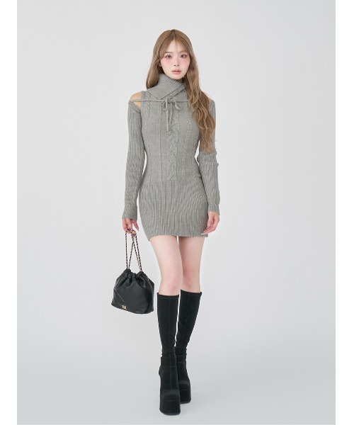 Darich（ダーリッチ） ワンピース デザインネックニットミニワンピース