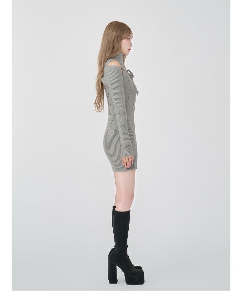 Darich（ダーリッチ） ワンピース デザインネックニットミニワンピース