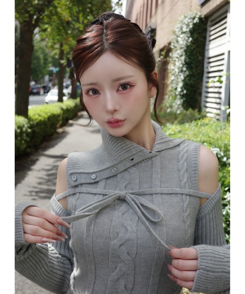 Darich（ダーリッチ） ワンピース デザインネックニットミニワンピース