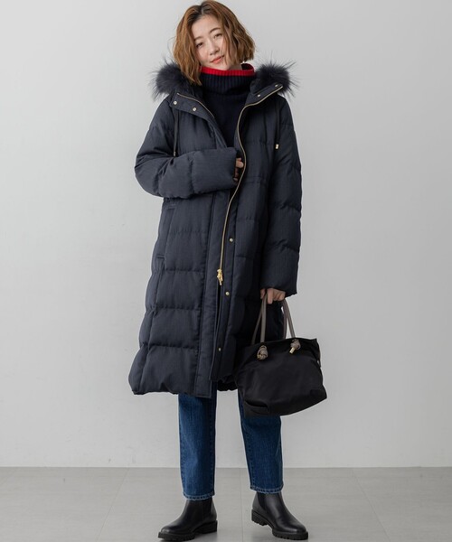 極美品　23区　ロングダウンジャケット　3way ネイビー38 定価約7万円 23区（ニジュウサンク） ダウンコート ダウンジャケット 「撥水加工