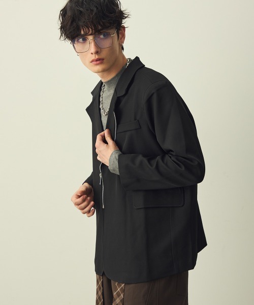 黒 テーラードジャケット サイドストラップ付き Shoowtime（ショウタイム） ジャケット テーラードジャケット Zip-Up