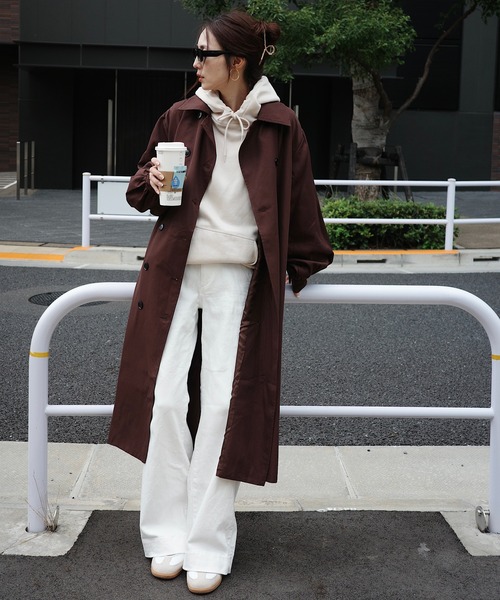 トレンチコート コート ギャザースリーブロングトレンチコート