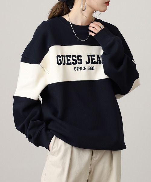  jeans 大人気！海外セレブも愛用♡ロゴ入りトレーナーUSXS トレーナー スウェット GUESS JEANS GJ CN OS HORIZONT STRIPE SWEAT