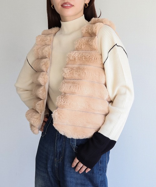 sin.ca ベスト ジレ ボーダーファーベスト レディース : ZOZOTOWN