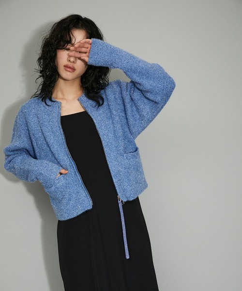 「ADAM ET ROPE'」 ニットカーディガン FREE シルバー レディース_画像5