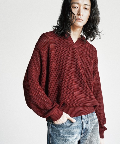 WYM LIDNM セーター ニット LOW GAUGE MESH KNIT POLO メンズ 