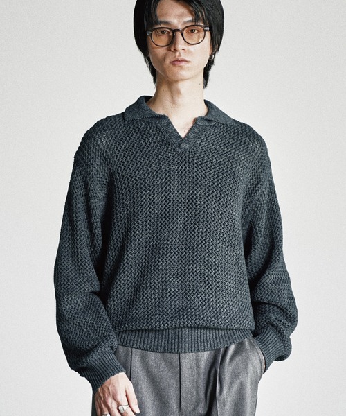 WYM LIDNM セーター ニット LOW GAUGE MESH KNIT POLO メンズ 