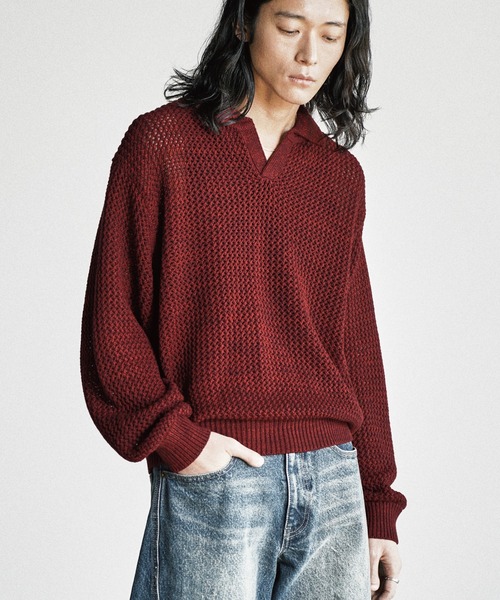 WYM LIDNM セーター ニット LOW GAUGE MESH KNIT POLO メンズ