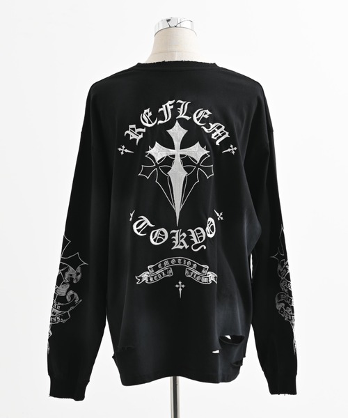 REFLEM クロス刺繍 ロンT 地雷系 サブカル ブラック REFLEM（レフレム） tシャツ 「REFLEM/レフレム」クロス刺繍L/S Tee