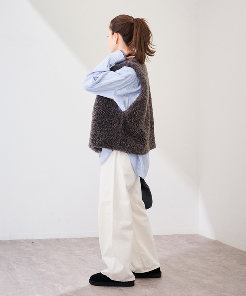 FRAMeWORK ブロードバックロゴシャツ　ストライプ　ゆったり 美品✨】FRAMeWORK ブロードバックロゴシャツ ストライプ ゆったり