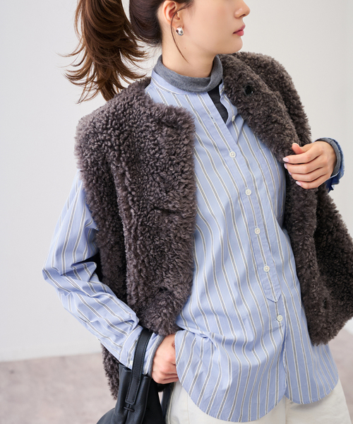 FRAMeWORK（フレームワーク） ブラウス シャツ ストライプバンドカラー