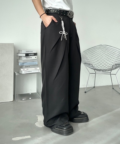MandO（エムオー） ワイドパンツ スラックス チェーン付クロス切替