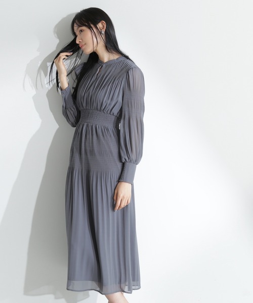 「NATURAL BEAUTY BASIC」 長袖ワンピース MEDIUM チャコールグレー レディース_画像3