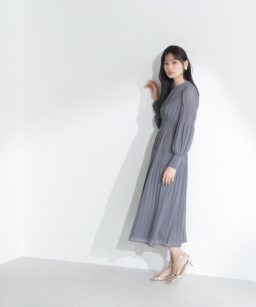 「NATURAL BEAUTY BASIC」 長袖ワンピース MEDIUM チャコールグレー レディース_画像9