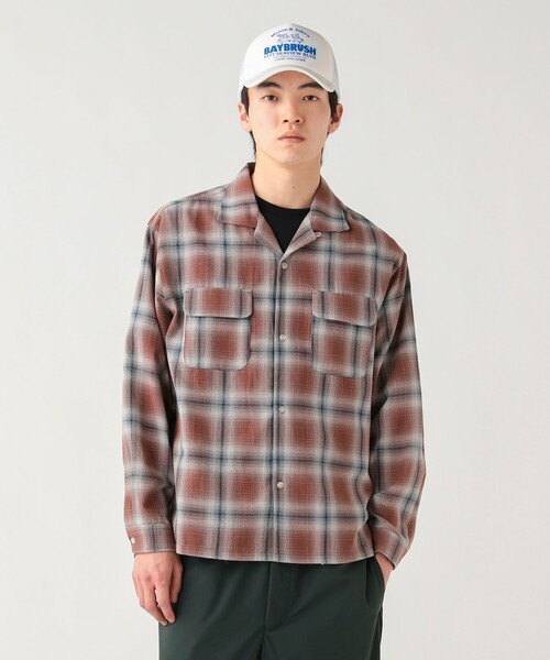 BEAMS+ オープンカラー チェックシャツ グレー 日本製 BEAMS HEART（ビームス ハート） シャツ 「4/23値下げ」オンブレ