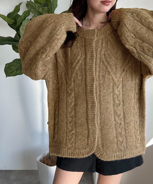 「apres jour mignon」 ニットカーディガン フリー チャコールグレー レディース_画像2