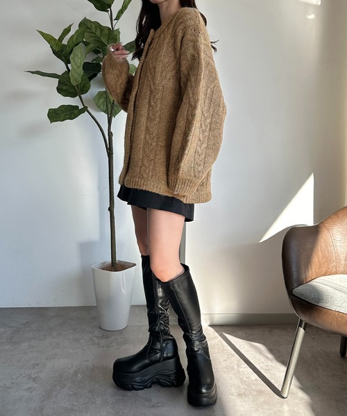 「apres jour mignon」 ニットカーディガン フリー チャコールグレー レディース_画像8