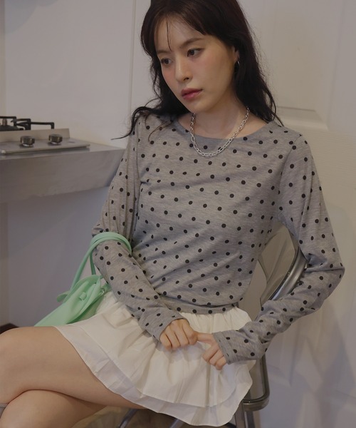 Mili affinity tシャツ ドット柄ロングシアーTシャツ レディース