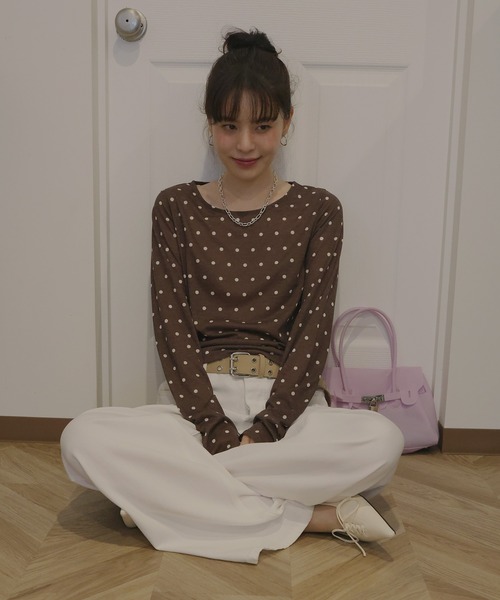 Mili affinity tシャツ ドット柄ロングシアーTシャツ レディース