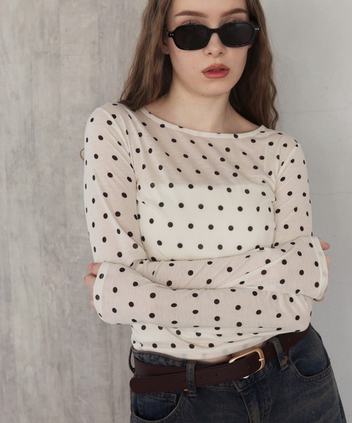 Mili affinity tシャツ ドット柄ロングシアーTシャツ レディース