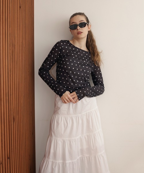 Mili affinity tシャツ ドット柄ロングシアーTシャツ レディース