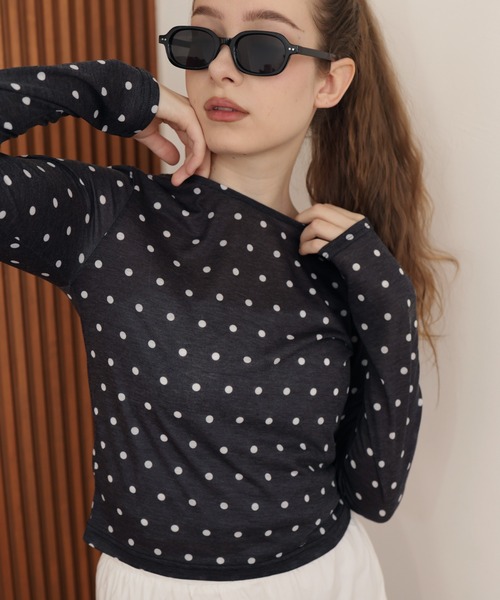 Mili affinity tシャツ ドット柄ロングシアーTシャツ レディース