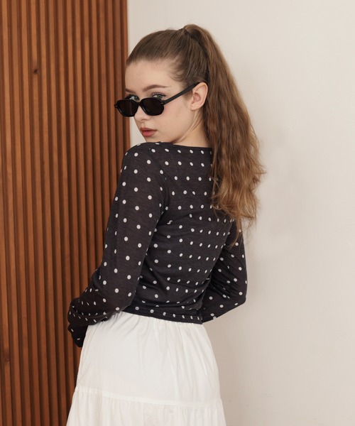 Mili affinity tシャツ ドット柄ロングシアーTシャツ レディース