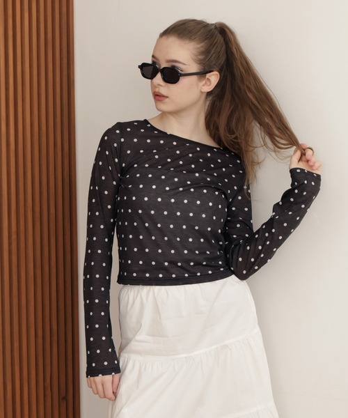 NivelCrack ドット柄 Tシャツ ホワイト Mili affinity tシャツ ドット柄ロングシアーTシャツ レディース