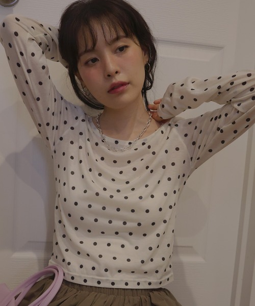 【即日発送】 ドット柄Tシャツ Mili affinity tシャツ ドット柄ロングシアーTシャツ レディース