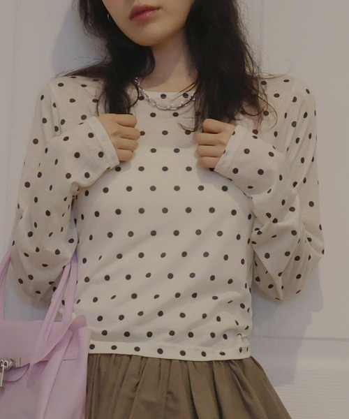 【即日発送】 ドット柄Tシャツ Mili affinity tシャツ ドット柄ロングシアーTシャツ レディース