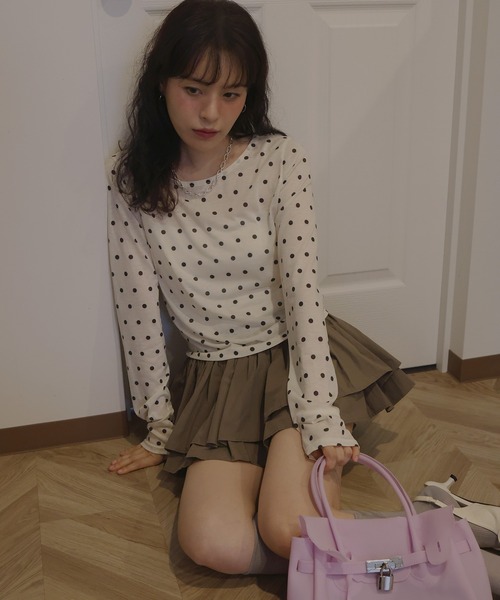 Mili affinity tシャツ ドット柄ロングシアーTシャツ レディース