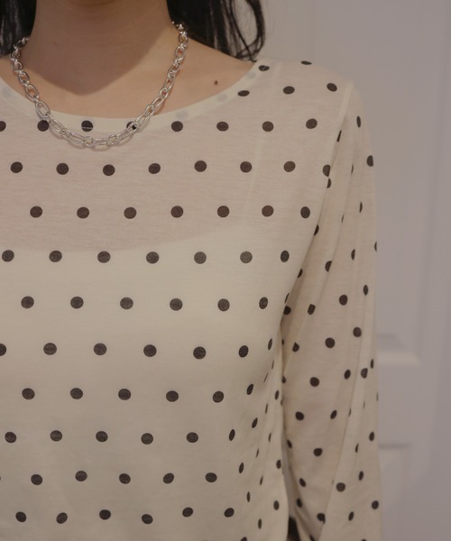 Mili affinity tシャツ ドット柄ロングシアーTシャツ レディース