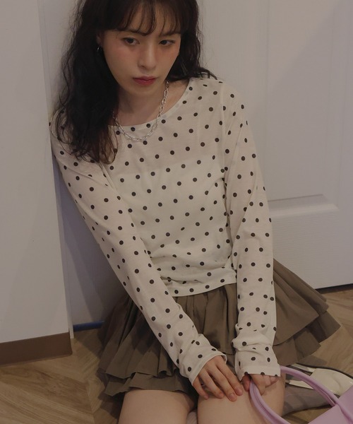 Mili affinity tシャツ ドット柄ロングシアーTシャツ レディース