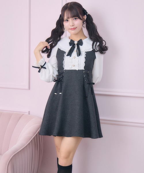 美品♡ROJITA レイヤードラメツイードワンピース ブラック ロジータ ROJITA（ロジータ） ワンピース レースアップラメツイードワンピース
