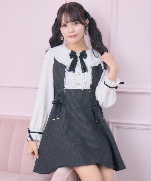 ROJITA（ロジータ） ワンピース レースアップラメツイードワンピース