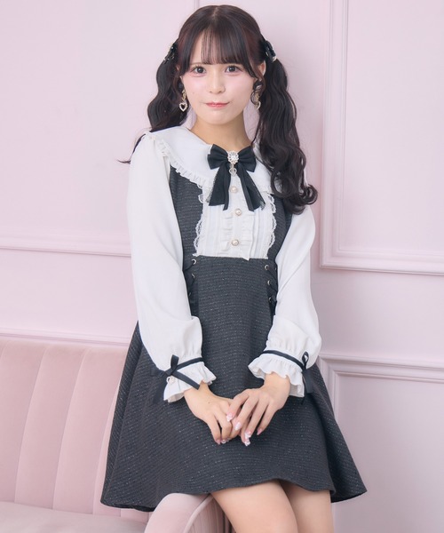 ROJITA（ロジータ） ワンピース レースアップラメツイードワンピース